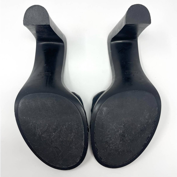 Gucci GG Monogram Logo Open Toe Mules Heels Sandals Slippers Slides Black US 8 - Picture 7 of 11